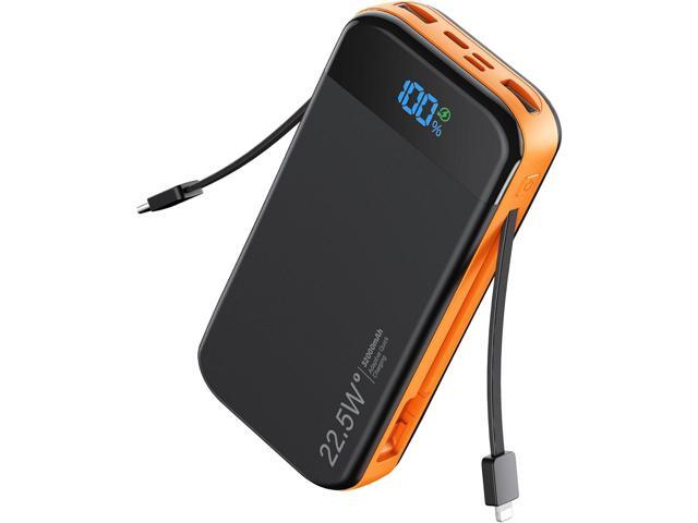 Portable Charger Power Bank Built-in Cables, 32000mAh 22.5W USB C Fast Charging, 5 Outputs 3 Inputs Travel Essentials Battery Pack Compatible with...
