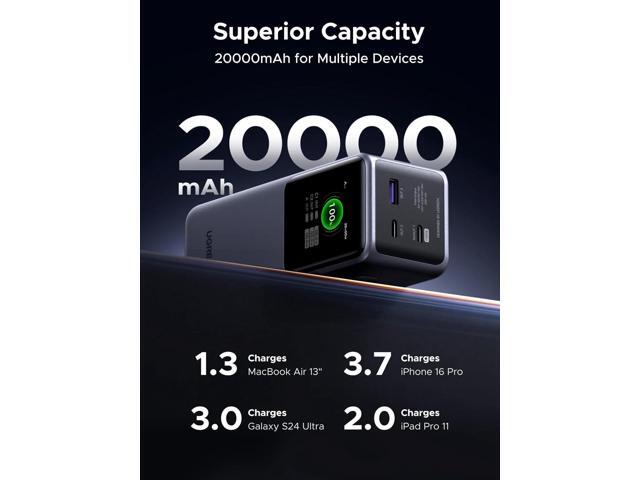 UGREEN Nexode Power Bank 20000mAh 130W Portable Charger 72Wh PD Fast Charging 3-Port USB C Battery Pack with TFT Smart Display for...