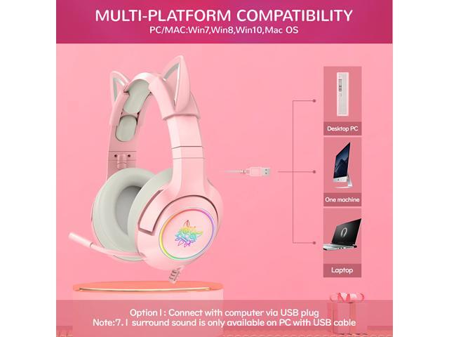 K9 Gaming Headset with Removable Cat Ears, for PS5, PS4, Nintendo Switch, PC, with Surround Sound, RGB LED Light & Noise Canceling Retractable...