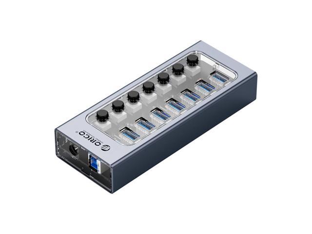 AT2U3-7AB-GY-BP 7 In 1 Aluminum Alloy Multi-Port USB HUB with Individual Switches, AU Plug