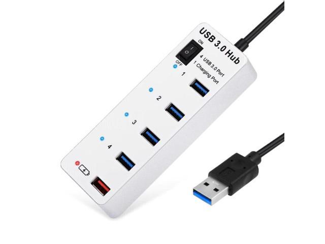 USB Hub 3.0 Splitter, 4 Ports USB 3.0 + 1 Port Fast Charging Hub with ON/OFF Switch