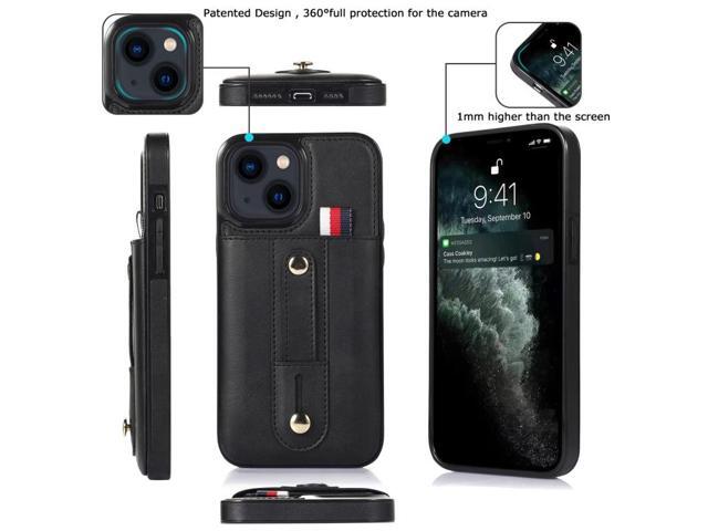 For iPhone 14 Wristband Kickstand Wallet Leather Phone Case
