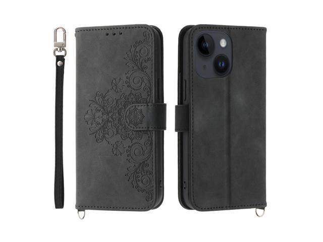 For iPhone 14 Skin-feel Flowers Embossed Wallet Leather Phone Case
