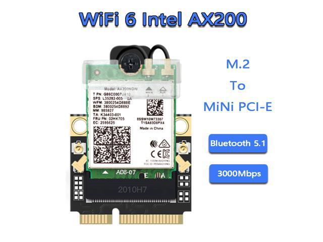 Wireless Mini PCI-E Wi-Fi 6 Intel AX200 Adapter Kit 2974Mbps Bluetooth 5.0 M.2 To Mini PCI Express Full Wifi Card AX200NGW 802.11ax/ac 160Mhz...
