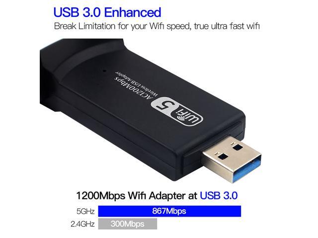 USB WiFi Adapter for PC 1200Mbps Wireless Network Adapter WiFi Dongle Stick for Desktop Dual Band 2.4GHz/300Mbps 5.8GHz/867Mbps USB 3.0 Compatible...