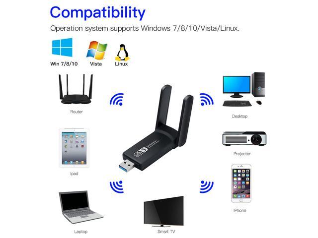 USB WiFi Adapter for PC 1200Mbps Wireless Network Adapter WiFi Dongle Stick for Desktop Dual Band 2.4GHz/300Mbps 5.8GHz/867Mbps USB 3.0 Compatible...