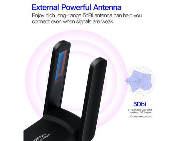 USB WiFi Adapter for PC 1200Mbps Wireless Network Adapter WiFi Dongle Stick for Desktop Dual Band 2.4GHz/300Mbps 5.8GHz/867Mbps USB 3.0 Compatible...
