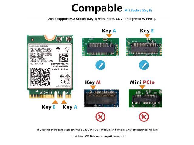 Bluetooth 5.2 Wi-Fi 6E Intel AX210 Card 3000Mbps 2.4Ghz 5Ghz 6Ghz M.2 2230 Key E Desktop Kit Wireless Adapter AX210NGW 802.11ax/ac Support MU-MIMO...