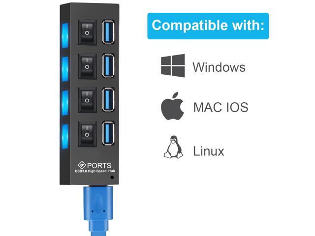4 Port USB 3.0 Hub Powered USB Data Hub Extender Aluminum USB Splitter with Individual On/Off Switches
