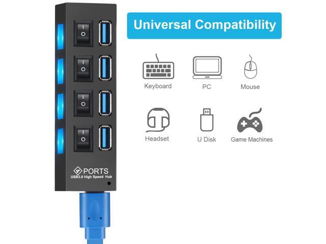 4 Port USB 3.0 Hub Powered USB Data Hub Extender Aluminum USB Splitter with Individual On/Off Switches