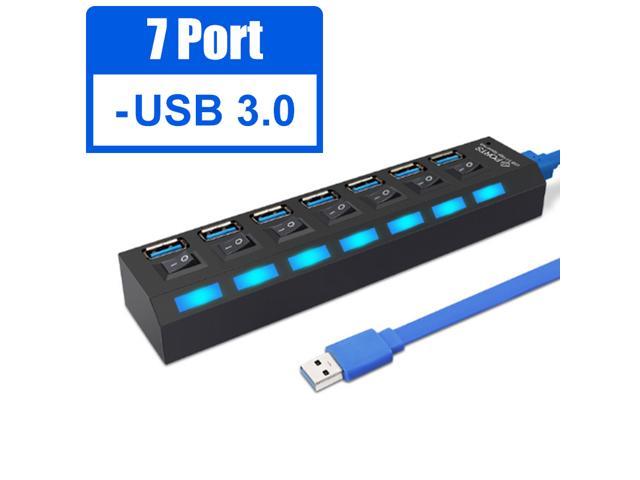 7 Port USB 3.0 Hub Powered USB Data Hub Extender Aluminum USB Splitter with Individual On/Off Switches