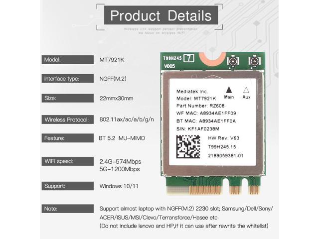 Wi-Fi 6E MediaTek MT7921k Desktop Kit Tri band 1800Mbps Bluetooth 5.2 Wireless Card 802.11AX 6DBi Antennas Windows 10 / 11