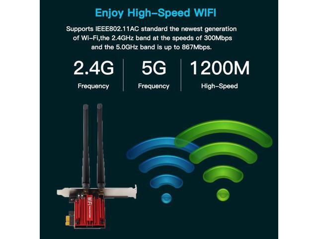 TelDaykemei AC1200 Wireless Dual Band PCI Express Wifi Adapter Bluetooth 4.0, For Intel Wifi Card, Up to 867Mbps(5Ghz), 300Mbps(2.4Ghz), 802.11ac,...