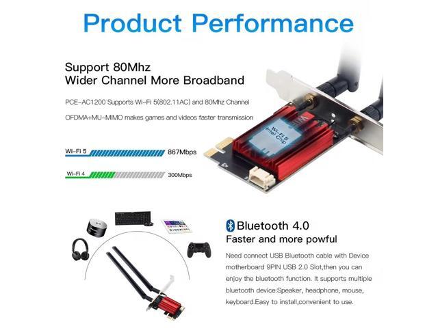 TelDaykemei WiFi 5 PCI-E Wireless Adapter AC1200 Network Card Dual Band 2.4G/5GHz 802.11AC For Bluetooth 4.0 Desktop Windows 7/8/10/11