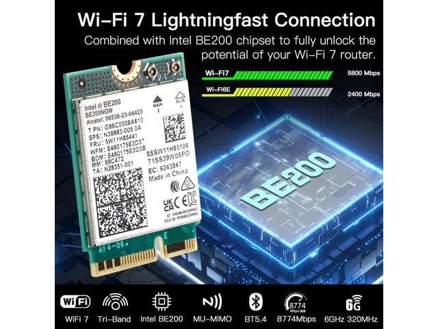 TelDaykemei 5.8 Gbps Wi-Fi 7 Bluetooth 5.4 PCI-E Wifi Adapter BE200 Card 2.4/ 5/ 6 GHz 802.11be For Windows 11 PC Desktop