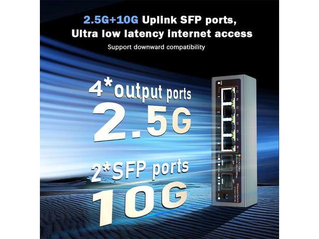 TelDaykemei 2.5Gbps Ethernet Switch 4 Port 2500Mbps Network Switcher 2 Port 10G SFP+ Slot Home Lab Hub Internet Splitter Plug and Play