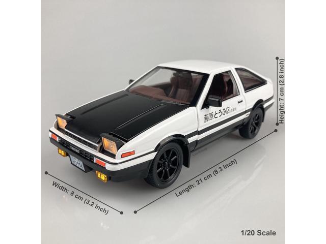 MiniAuto 1:20 Scale Initial D Trueno AE86 Sprinter Alloy Diecast Model Pop-up Headlights the Drift Car of Fujiwara Takumi (Black & White)