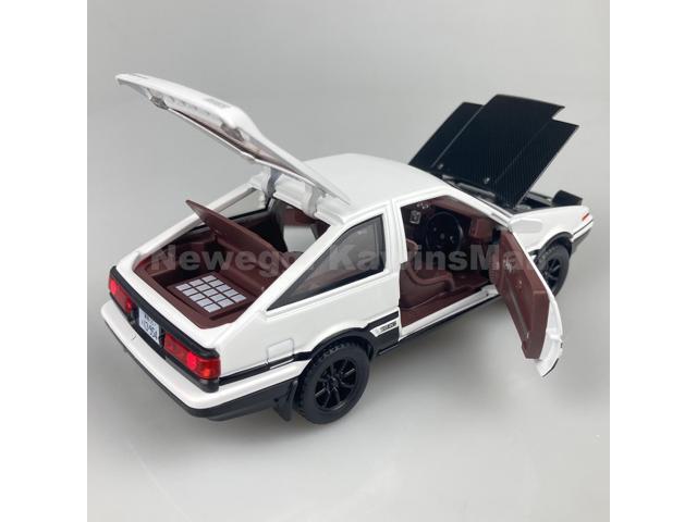 MiniAuto 1:28 Scale Initial D Trueno AE86 Diecast Car Model Doors Openable With Light & Sound Black & White Color