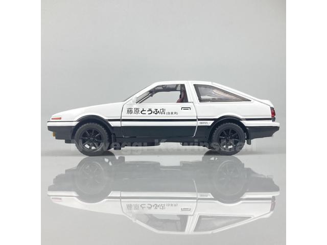 MiniAuto 1:28 Scale Initial D Trueno AE86 Diecast Car Model Doors Openable With Light & Sound Black & White Color
