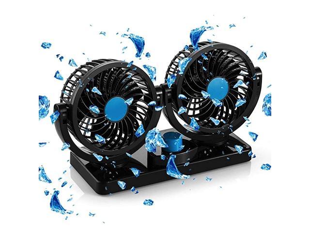 360 Degree Rotatable Car Fan - 12V DC Electric 2 Speed Dual Head Fans, Quiet Strong Dashboard Cooling Air Circulator Fan for Sedan SUV RV Boat Auto. photo