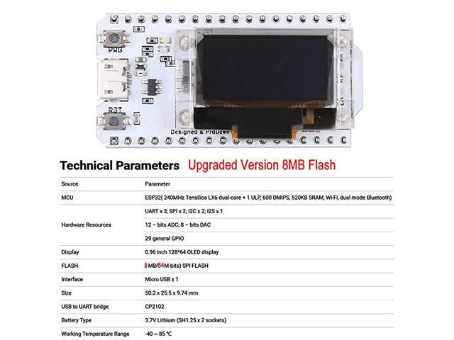 ESP32 Development Board Upgraded Version 8MB Flash ESP32 WiFi Bluetooth ESP32 OLED 096 Inch OLED Display CP2102 Internet for Ar duino ESP8266 NodeMCU