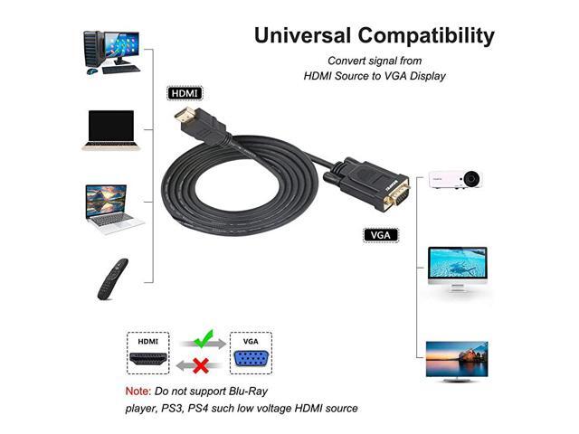 HDMI to VGA GoldPlated HDMI to VGA 6 Feet Cable Male to Male Compatible for Computer Desktop Laptop PC Monitor Projector HDTV Raspberry Pi Roku...
