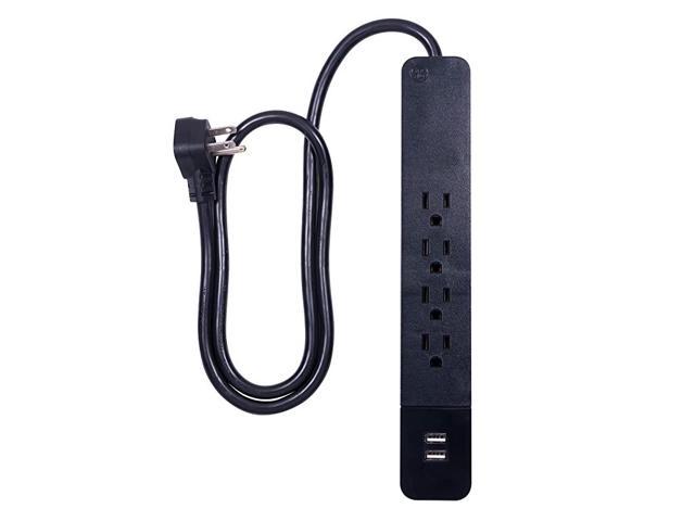 Black, Power Strip Sur Protector, Charr, 4 Outlets, 2 USB Ports, Fast Char, Flat Plug, Long Cord, 3ft, 37053, 3 Ft photo