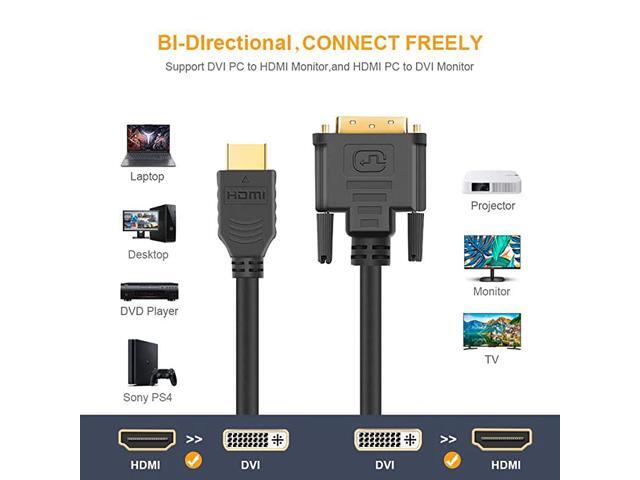 HDMI to DVI Cable 2Pack 05 Feet HDMI Male to DVI24+1 Female Adapter Cable Gold Plated HDTV to DVI Cable Support 1080P3D 015MBlack