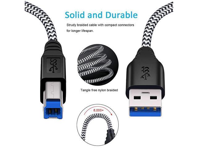 USB 30 Cable A Male to B Male 2Pack 6ft long USB 3 Cable braided USB 30 A to B Cable Cord White