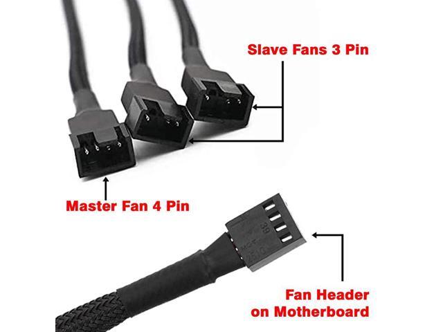 PWM Fan Splitter Adapter Cable Sleeved Braided Y Splitter Computer PC 4 Pin Fan Extension Power Cable 1 to 3 Converter 10 inches 2 Pack
