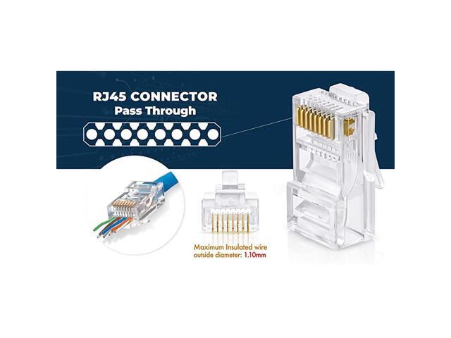 RJ45 Cat6 Pass Through Connectors Modular Plug for Solid or Stranded UTP Network Cable (Quantity 50)