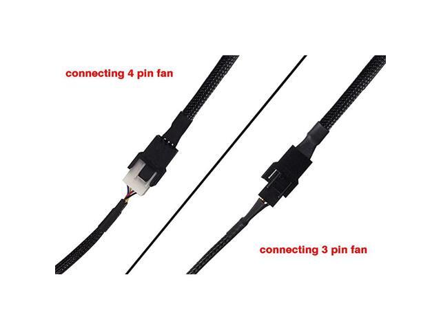 PWM Fan Splitter Adapter Cable Sleeved Braided Y Splitter Computer PC 4 Pin Fan Extension Power Cable 1 to 3 Converter 10 inches 2 Pack