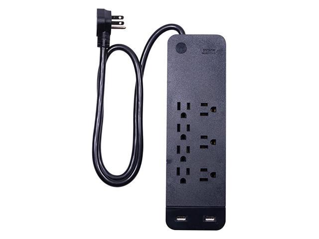 Black, Strip Sur Protector Charr, 7 Outlets, 2 USB Ports, Fast Char, Flat Plug, Long Power Cord, 3 Feet, Wall Mount, Warranty, 37054, 3 Ft photo