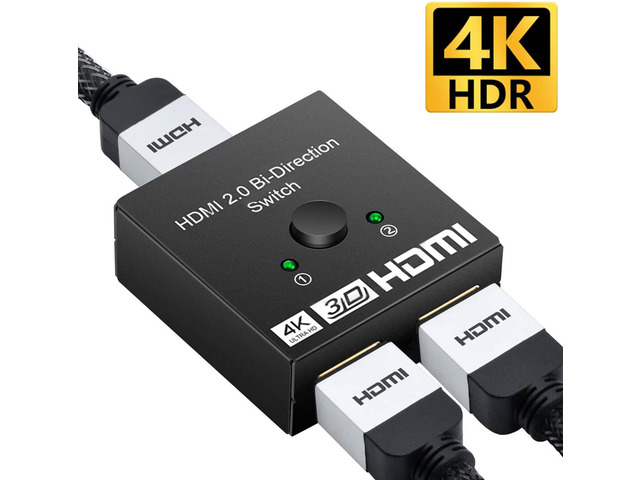 HDMI Switch 4K HDMI Splitter-Aluminum Bi-Directional HDMI Switcher 2 Input 1 Output, HDMI Switch Splitter 2 x 1/1 x 2. No External Power Required,...