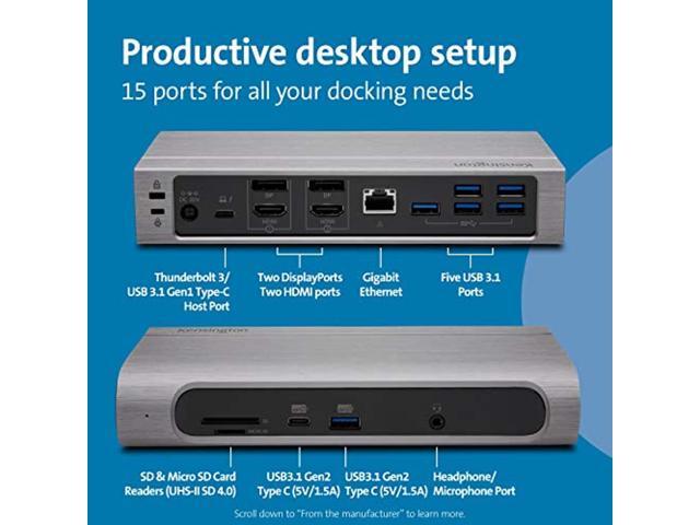 Thunderbolt 3 And Usb-C Docking Station Sd5600t100W Power Delivery, Sd Card Readers, Dual 4K Hdmi Or Displayport, For Mac, Windows And Surface...