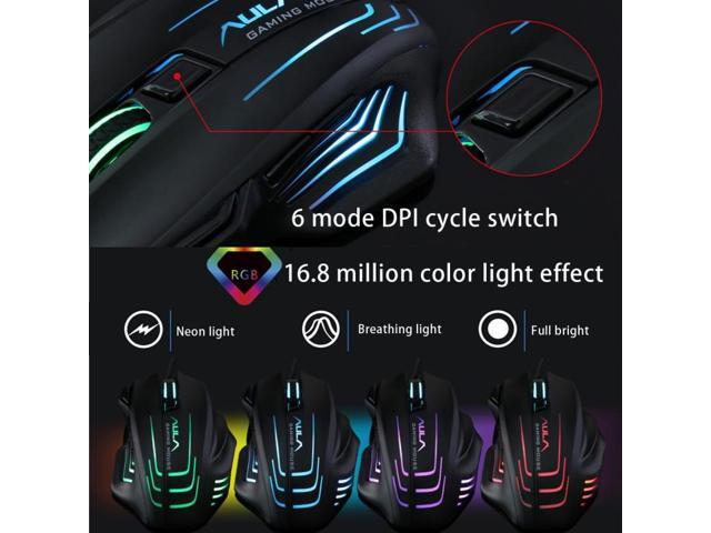 Aula Series Ghost Shark II Colourful Light 7D Optical Competitive USB Wired Game Mouse, Maximum Resolution of 4000 DPI (Black)