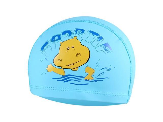 Children Cartoon Hippo Pattern PU Coated Waterproof Swimming Cap Cartoon Hippo (Lack Blue) (Lack Blue) Black