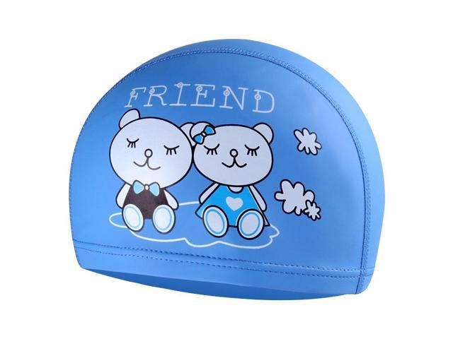 Children Waterproof Hair Care PU Coated Cartoon Pattern Swimming Cap PU Coated (Blue Bear) (Blue Bear) Black