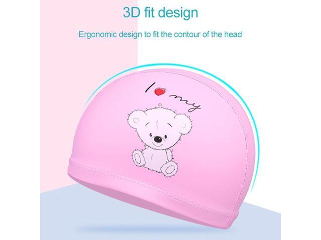 Children Waterproof Hair Care PU Coated Cartoon Pattern Swimming Cap PU Coated (Blue Bear) (Blue Bear) Black