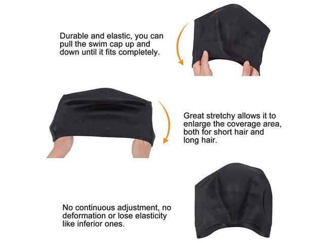 Silicone Ear Protection Waterproof Swimming Cap for Adults with Long Hair Long Hair Swimming Cap(Silver) (Silver)