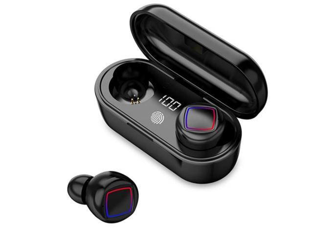 TWS Fingerprint Touch Bluetooth Headset LED Battery Display With Charging Bin(Black) (Black)
