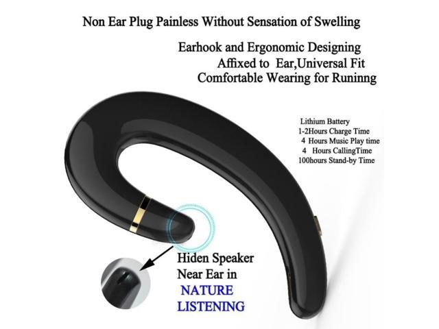 ET Bluetooth Earphone Wireless Headset Handsfree Ear Hook Waterproof Noise Cancelling Earphone with Mic for Android IPhone(black) (black)