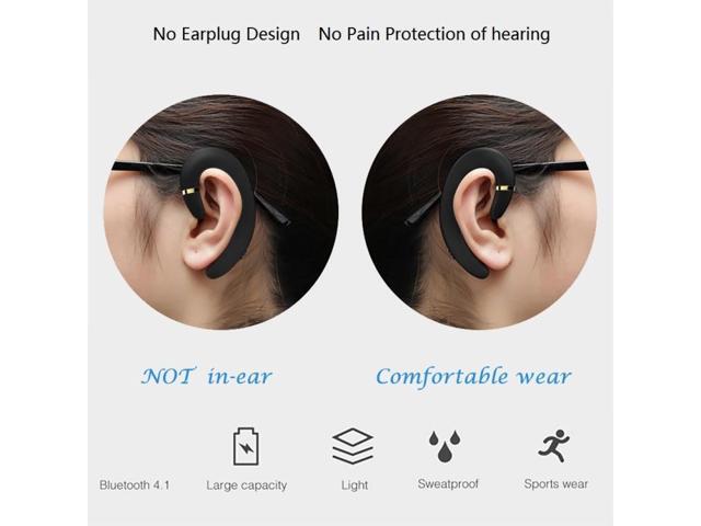 ET Bluetooth Earphone Wireless Headset Handsfree Ear Hook Waterproof Noise Cancelling Earphone with Mic for Android IPhone(black) (black)