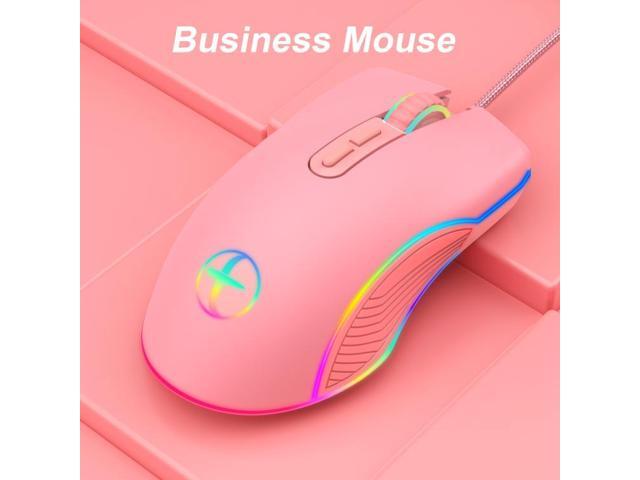 E32 7 Keys 3200 DPI Pink Girls RGB Glowing Wired Mouse Gaming Mouse, Interface: Type-C Type-C