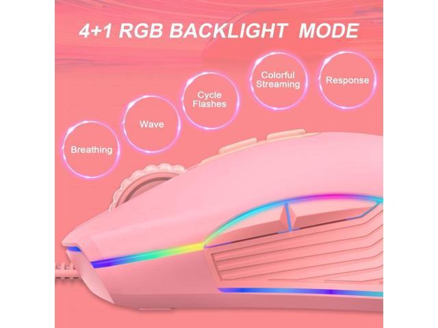 E32 7 Keys 3200 DPI Pink Girls RGB Glowing Wired Mouse Gaming Mouse, Interface: Type-C Type-C