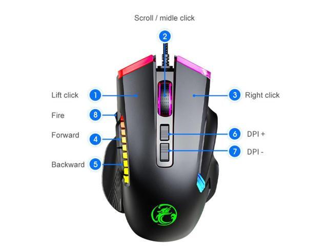 IMICE T70 8-Button 7200DPI RGB Lighting Programmable Wired Gaming Mouse, Cable Length: 1.8m (Black)