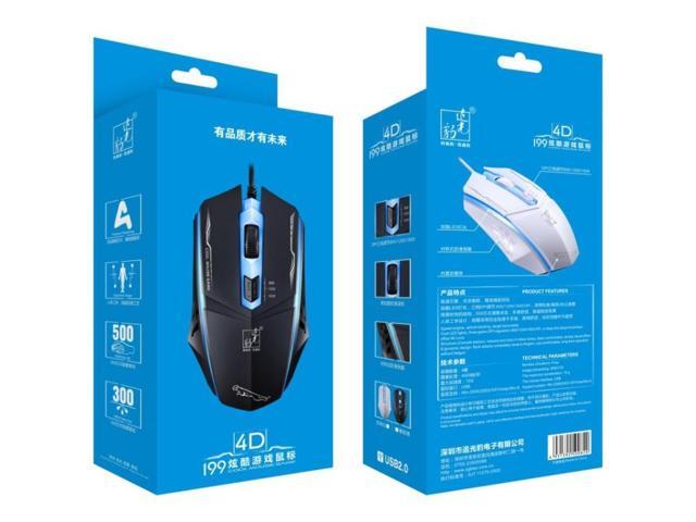 199 USB 1600DPI Three-speed Adjustable LED Backlight Wired Optical Gaming Mouse, Length: 1.3m (White)