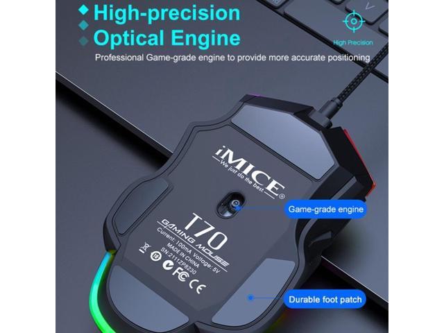 IMICE T70 8-Button 7200DPI RGB Lighting Programmable Wired Gaming Mouse, Cable Length: 1.8m (Black)