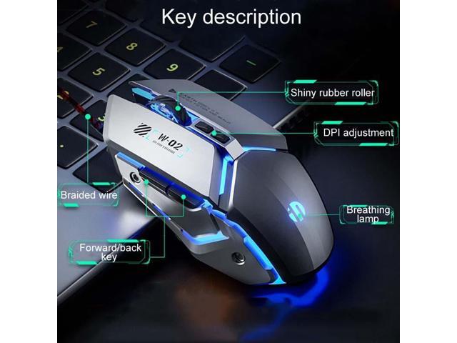 PW2 (Metallic Gray) Inphic W-02 6 Keys Home Office Luminous Macro Programming USB Computer Mechanical Game Wired Mouse, Size:W-02 (Metallic Gray)...