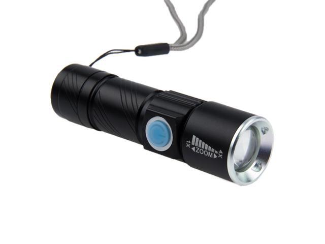 White Light Retractable Flashlight, Cree Q5 LED 3-Mode with Lanyard (Black)